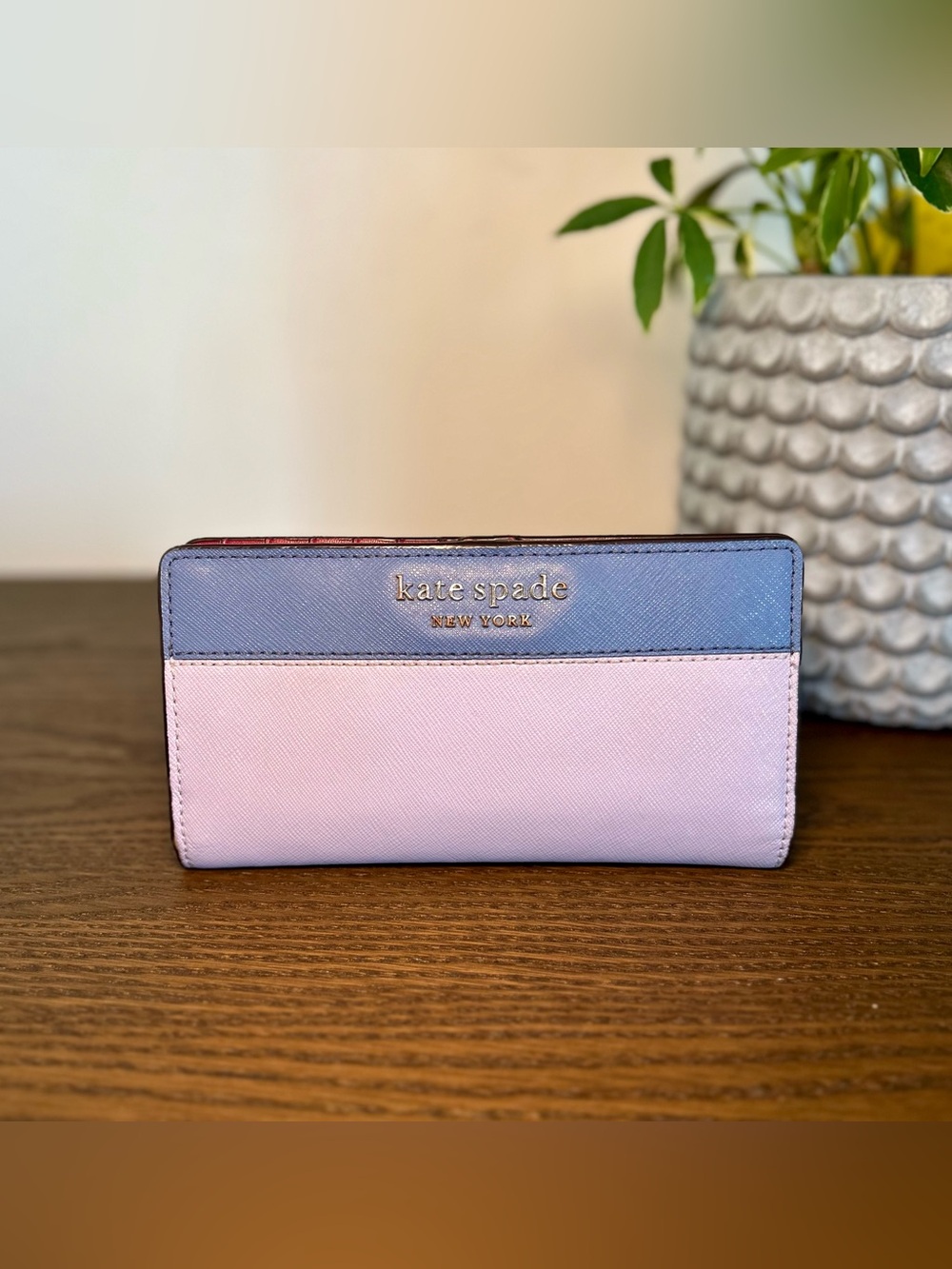 Kate Spade New York Colorblock Bifold Wallet Lavender Pink Leather